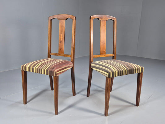 2 Vintage Dining Chairs Stripe Upholstery Boxwood Inlay 1920s EB8852 VDIN - UKDK FURNITURE
