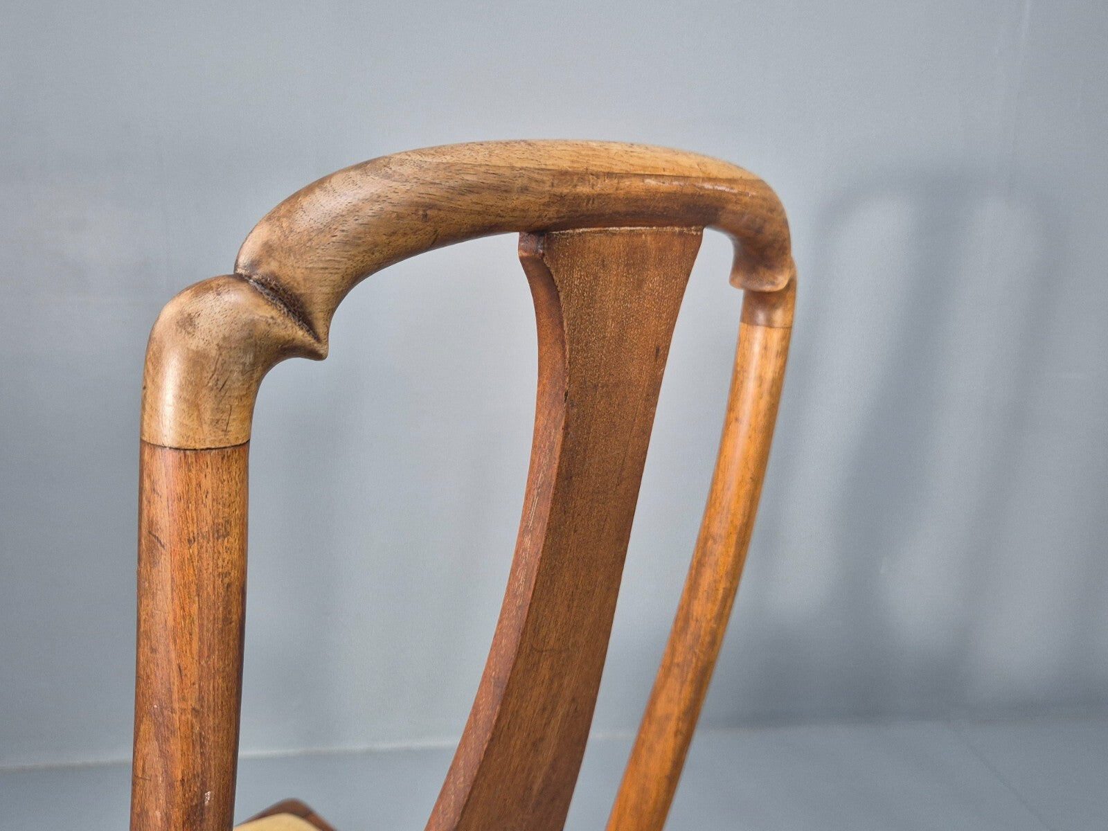 3 Walnut Queen Anne Style Dining Chairs Cabriole Pad Feet Splat Back EB9699 VDIN - UKDK FURNITURE