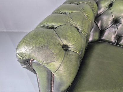 3 Seater Chesterfield Sofa Green Leather Studded Vintage EB11029 VCHE10