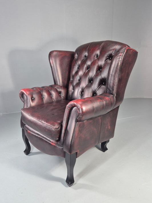 Vintage Queen Anne Wing Back Leather Danish Retro Chesterfield EB11376 VLEA0