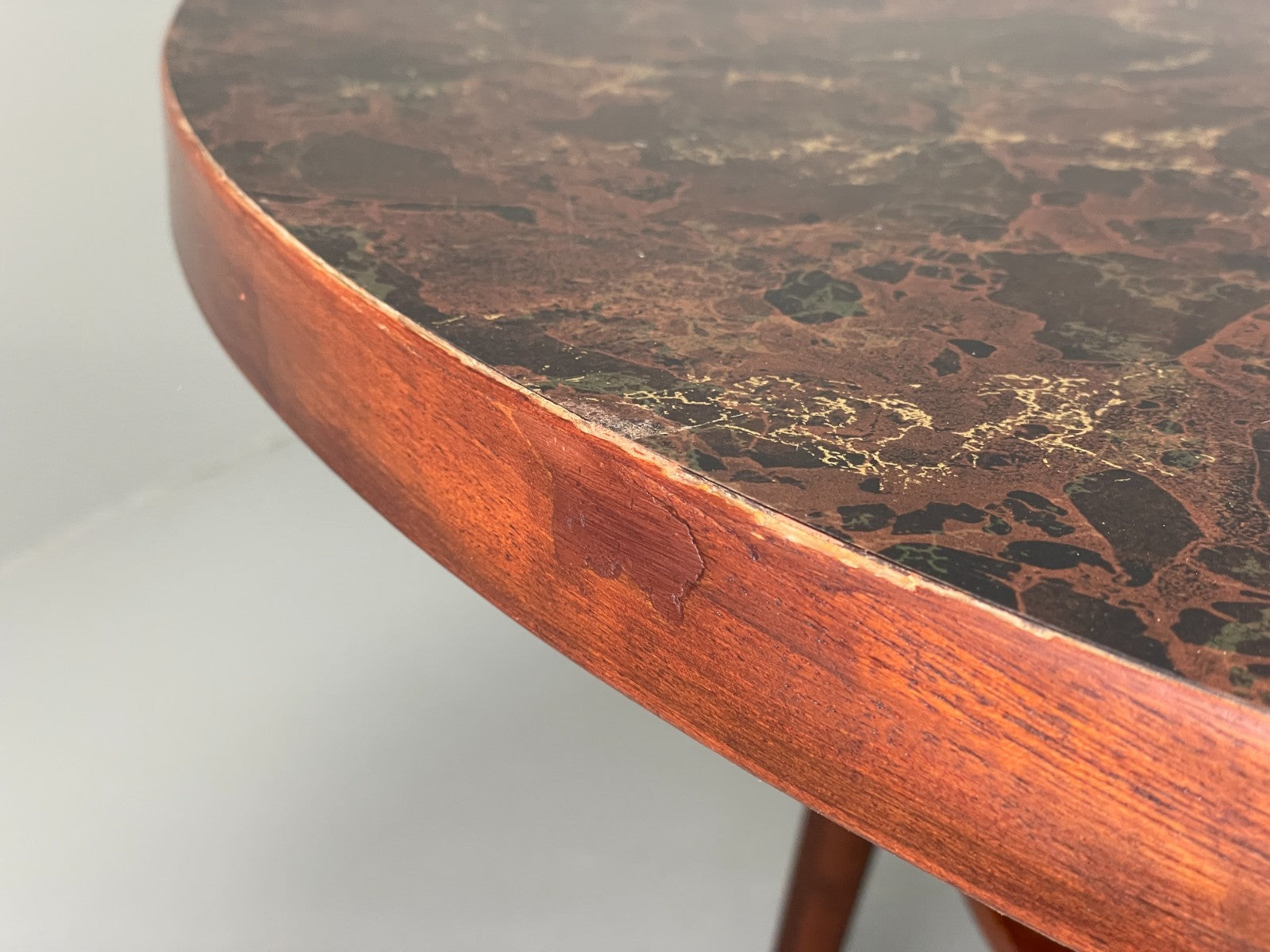 Vintage Round Dining Table 1960s Mid Century Formica Teak Shelf EB11810 MWOO11