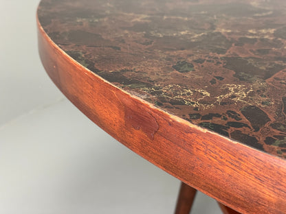 Vintage Round Dining Table 1960s Mid Century Formica Teak Shelf EB11810 MWOO11