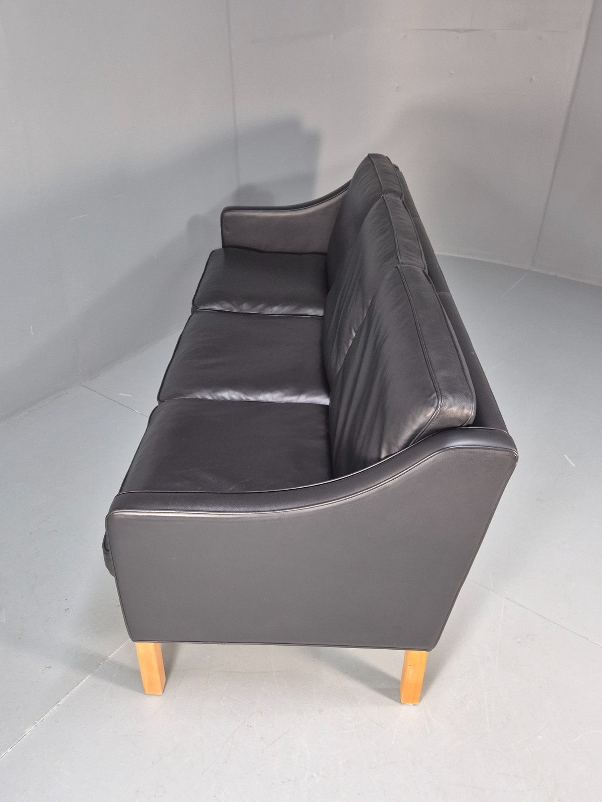 Vintage Hurup Danish 3 Seat Black Leather Sofa Mogensen 1980s Retro EB9966 M3SS18