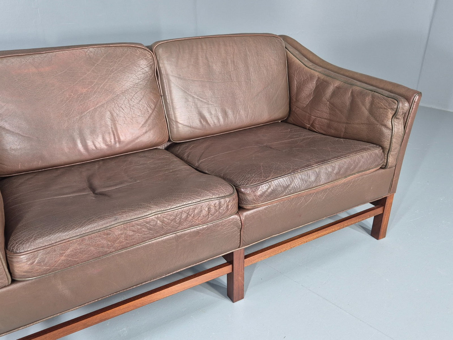 Vintage Danish 2 Seat Sofa Gunnar Grandt Design Brown Buffalo Hide EB9905 M2SS3