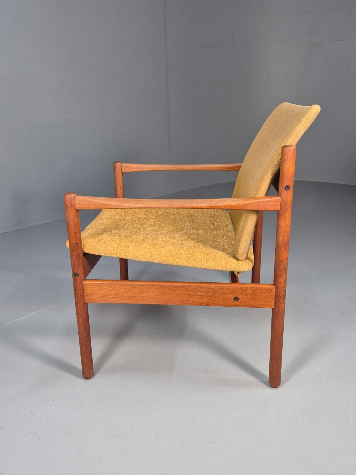 Vintage Danish Lounge Chair Yellow Cotton Teak 1960s Retro MCM EB8762 MNOR - UKDK FURNITURE