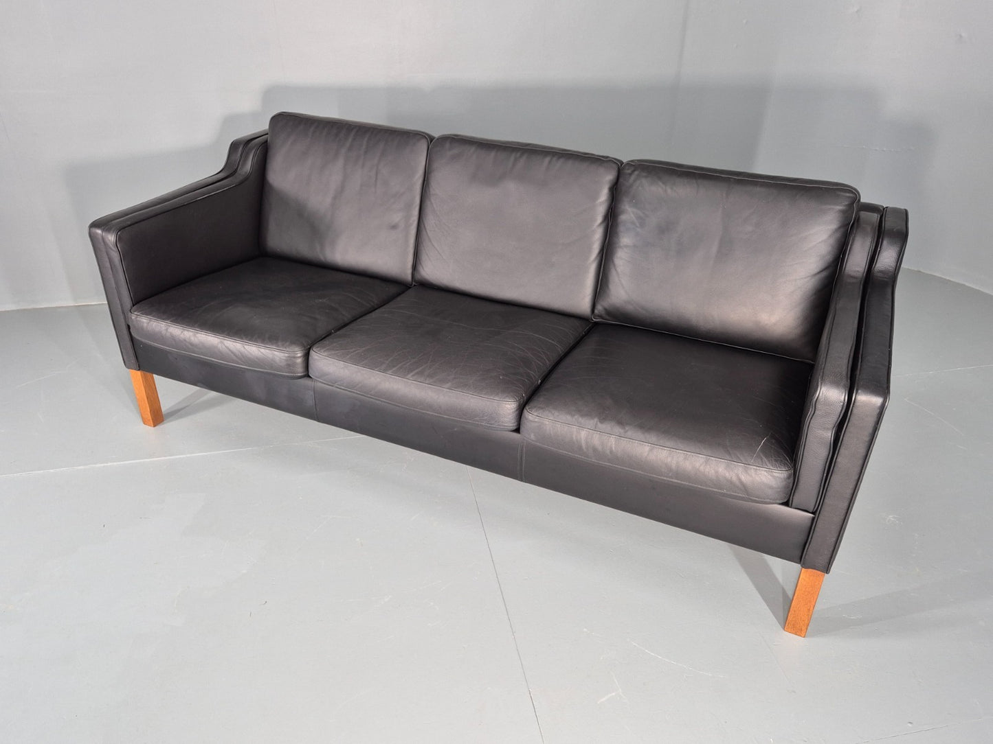 Vintage 3 Seat Sofa Danish Black Leather Vinyl Mid Century 1980s  EB10480 M3SS10