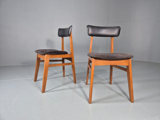 2 Vintage 1960s Dining Black Vinyl Cloth Seats and Beech Retro EB11653 MDIN1
