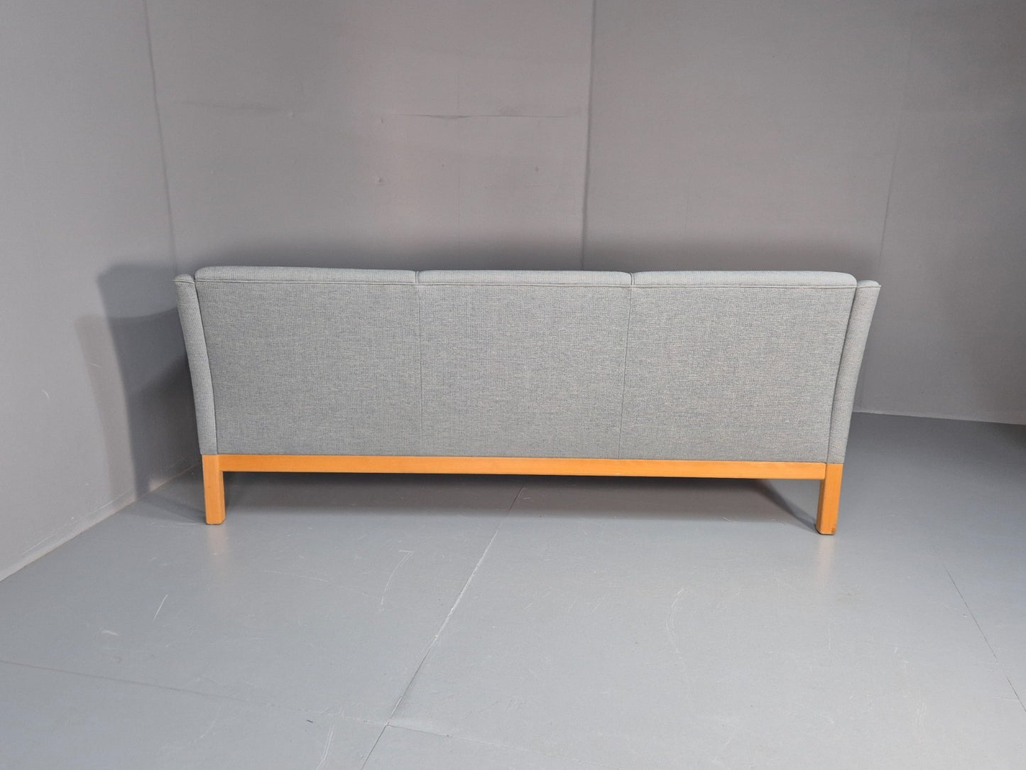 Mid Century Three Seater Sofa Blue wool Oak Base 1980s Retro  EB10398 M3SS15