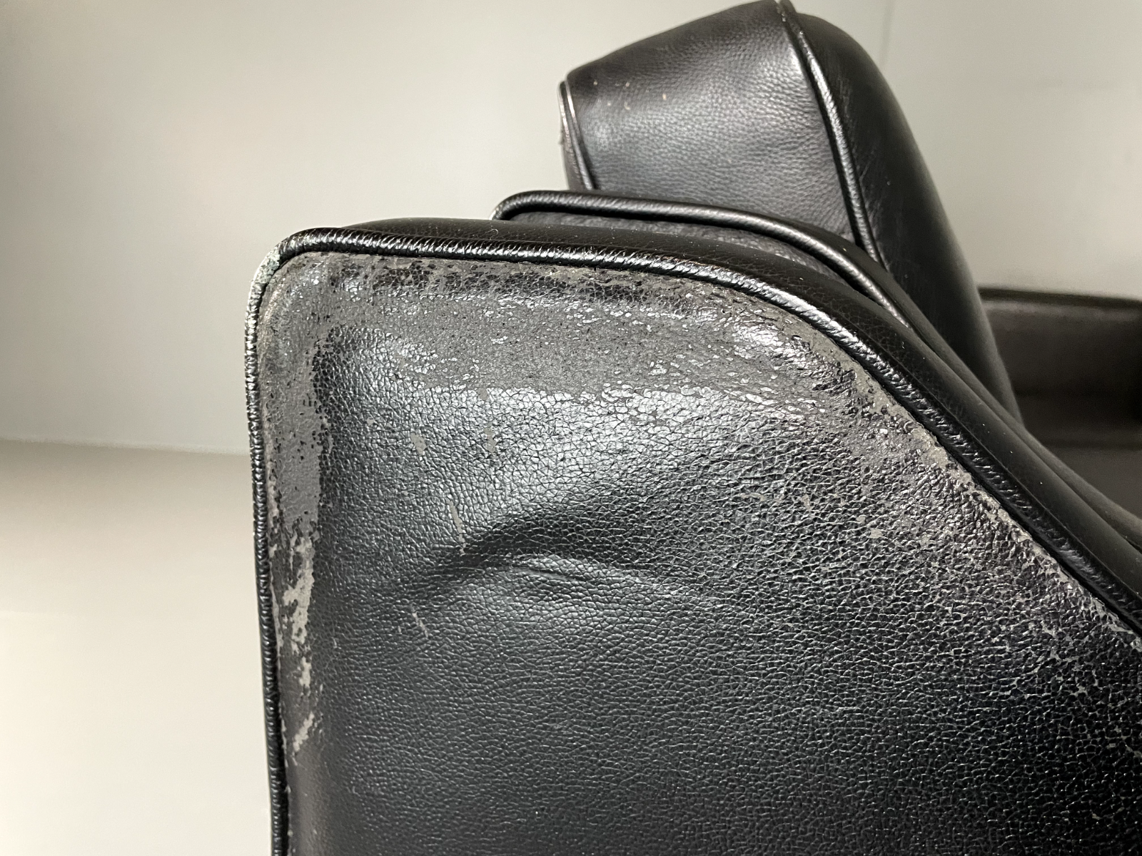 Three Seater Leather Sofa Black Vintage Danish Mogensen MCM Retro EB5864 M3SS19