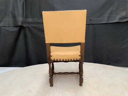 Danish Carved, Studded Oak Dining Chair with Tan Vinyl Vintage EB2915 VDIN - UKDK FURNITURE