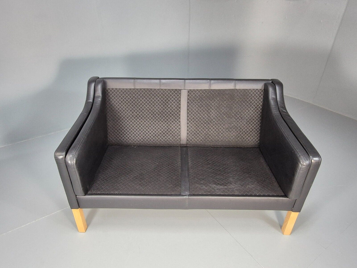 Vintage Danish 2 Seat Sofa Black Leather Mogensen Style Retro MCM EB8615 M2SS - UKDK FURNITURE