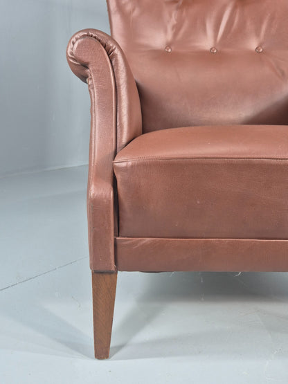 Vintage Mid Century Wing back lounge Chair danish brown Vinyl  EB11818 MNOR5