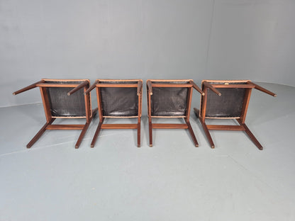 4 Vintage Teak Dining Chairs 1960s Retro Pinky Brown Velour MCM EB11605 MDIN11