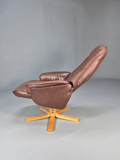 Vintage Danish Swivel Chair Recliner Knudsen Style Brown Leather EB8787 MSWI - UKDK FURNITURE