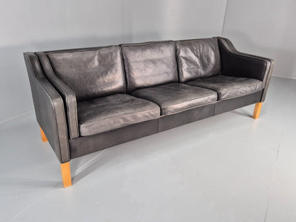 Vintage 3 Seat Sofa Black Leather Danish 1980s Retro Mid Century EB10479 M3SS0