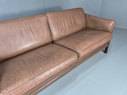 Vintage Danish 2.5 Seater Brown Leather 1970s Retro Mid Century EB11629 M3SS3