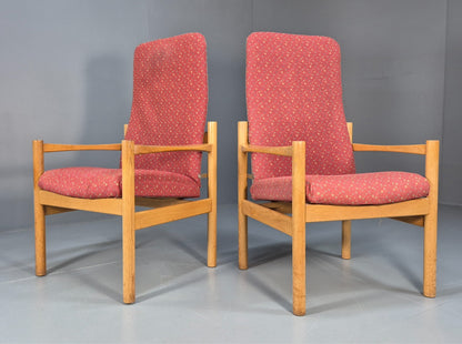 2 Vintage Danish High Back Armchairs Pink and Grey Oak Frame MCM EB9370 MNOR - UKDK FURNITURE