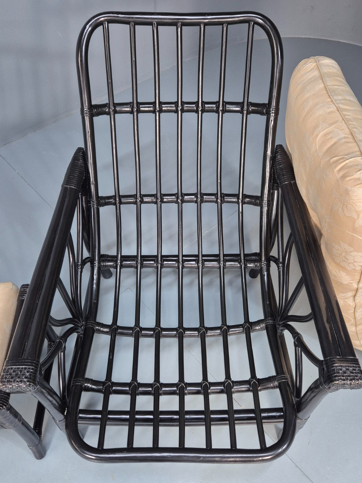 Vintage Japanned Bamboo Lounge Chair and Footstool 1980s Retro EB10718 VBER7