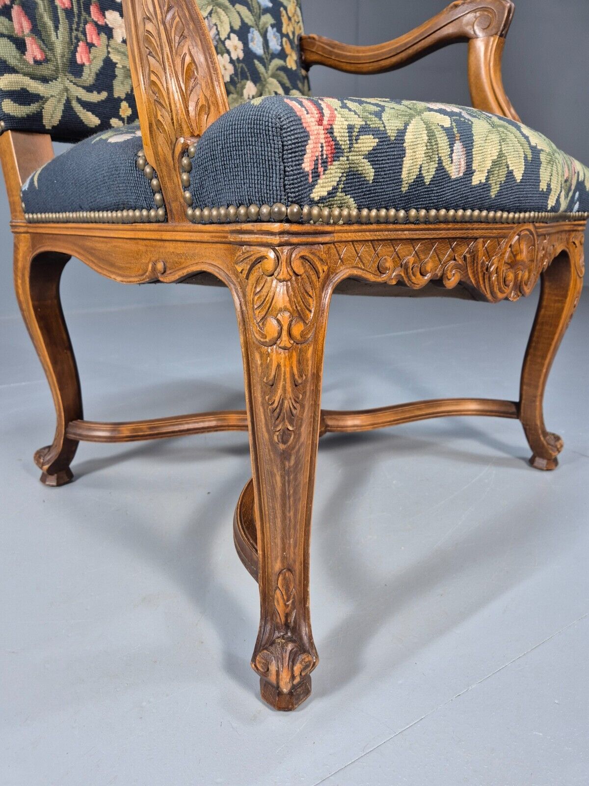 Vintage Danish Lounge Blue Floral Oak 17th Century Style EB8994 VCLO - UKDK FURNITURE
