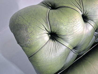 3 Seater Chesterfield Sofa Green Leather Studded Vintage EB11029 VCHE19