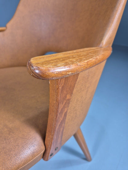 Vintage Danish Tan Vinyl And Beech Arm Chair EB7764 MNOR - UKDK FURNITURE