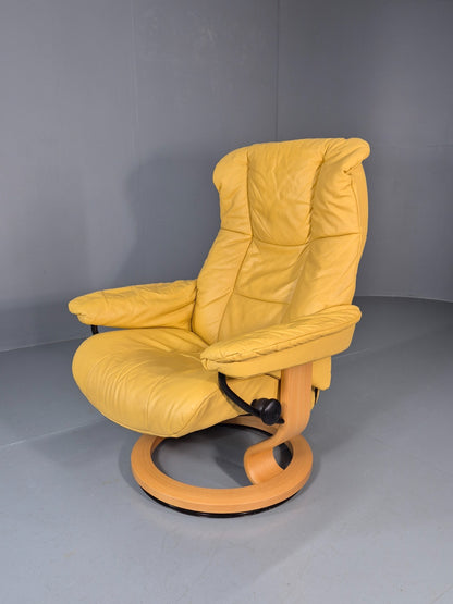 Stressless Swivel Recliner Chair  Ekornes Yellow Leather 1990s EB11574 MWOO0