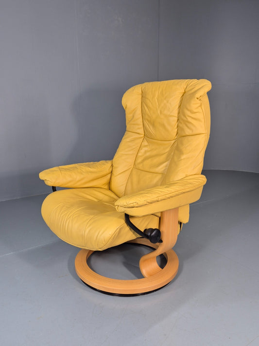 Stressless Swivel Recliner Chair  Ekornes Yellow Leather 1990s EB11574 MWOO0