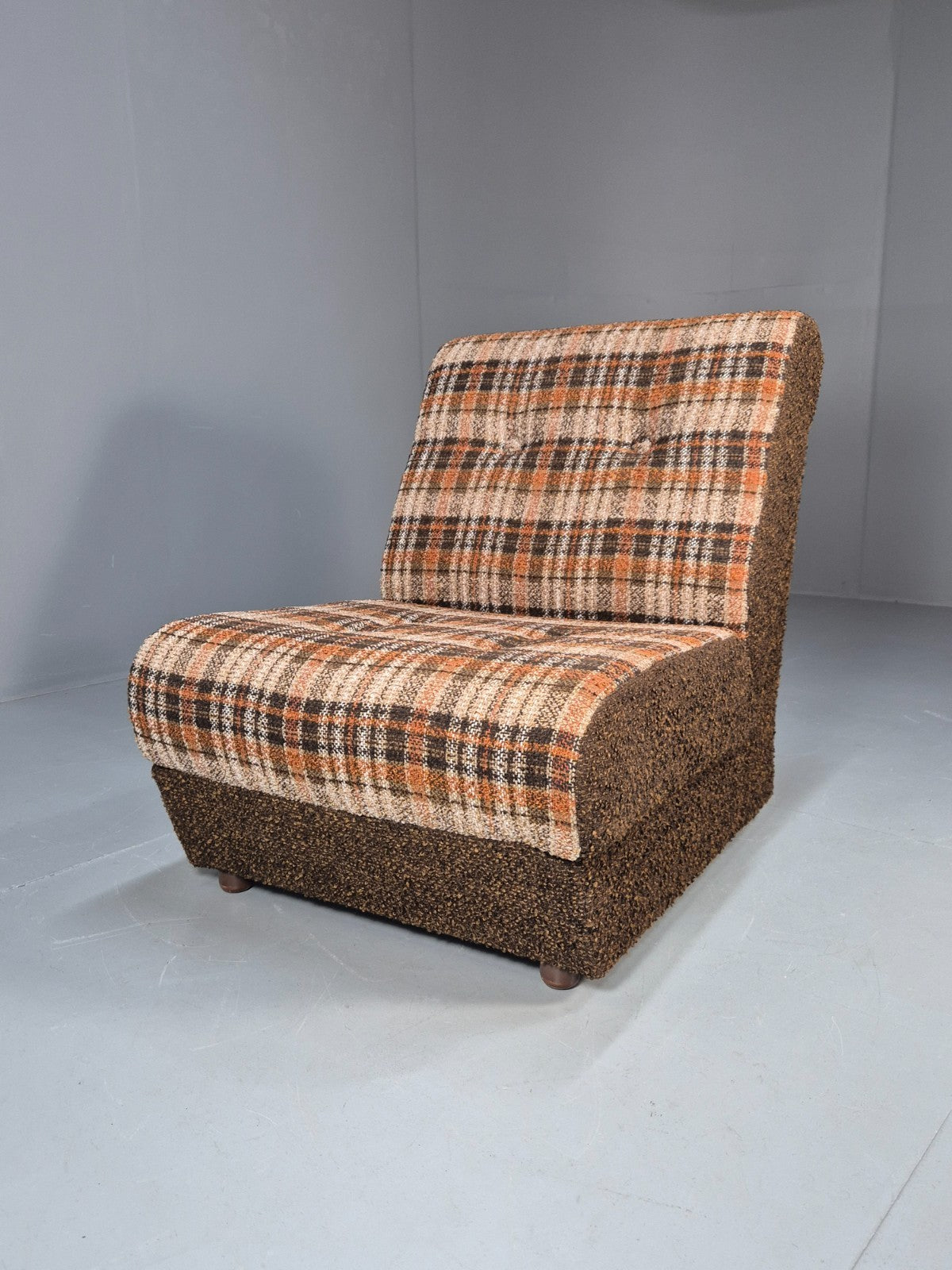 Vintage Sofabed Chair Schreiber Put U Up Checked Brown Wool 1970s EB9987 M4SS2