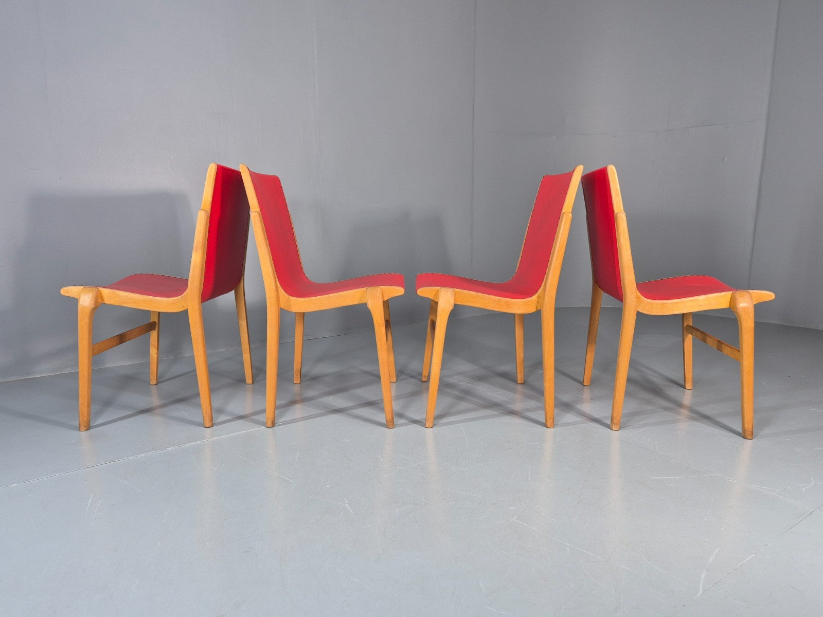 4 Stacking Lounge Chairs 1950s Swedish Red Beech Mid Century Retro EB11102 MDIN5