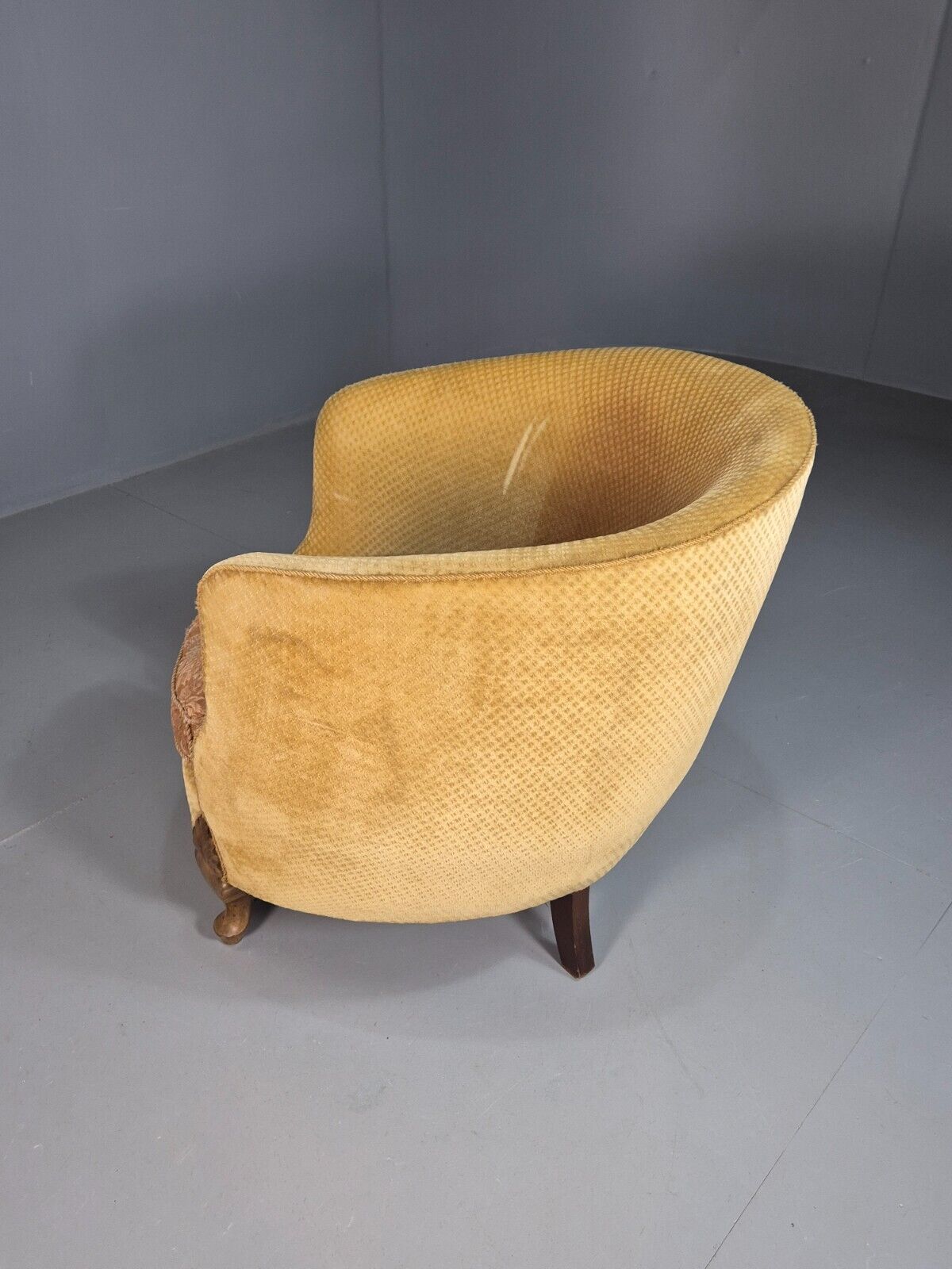 Antique Danish Gold Tub Chair Art Deco Carved Mahogany Feet EB8052 VCLO - UKDK FURNITURE