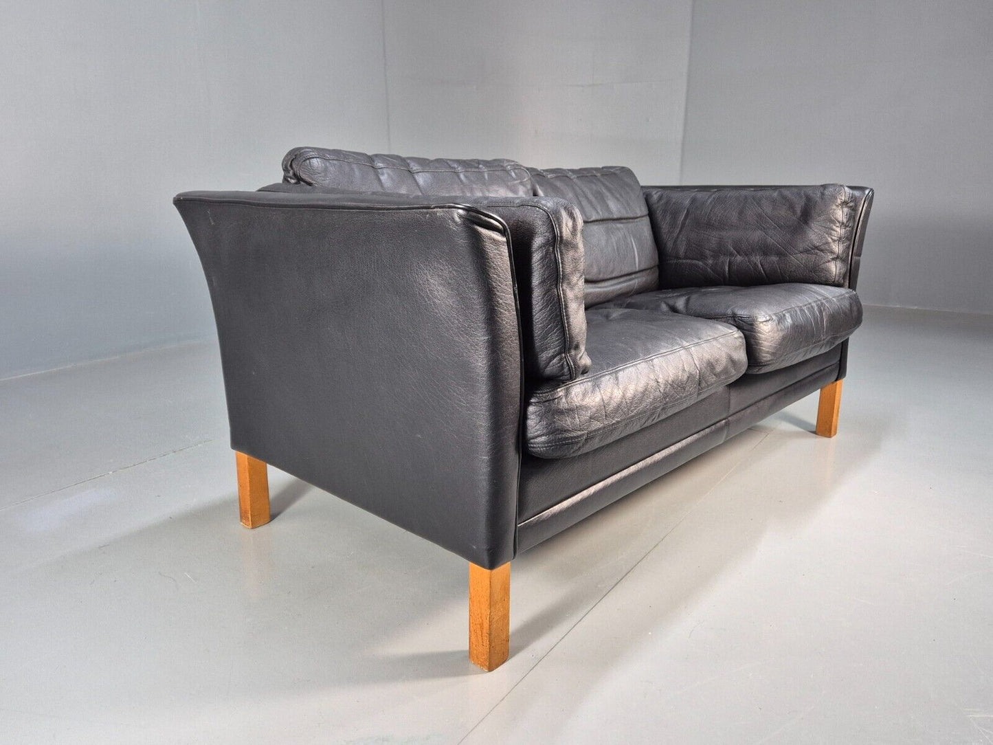 Vintage Danish 2 Seat Sofa Black Leather 1980s Retro MCM EB8696 M2SS - UKDK FURNITURE