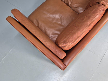 Retro Tan Leather Three Seater Sofa Vintage Danish Mid Century 1970 EB10078 M3SS18
