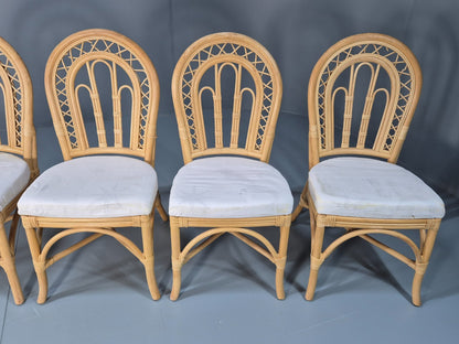6 Vintage Cane Dining Chairs 1980s Retro 2 Carvers White Seat EB9704 VBER - UKDK FURNITURE