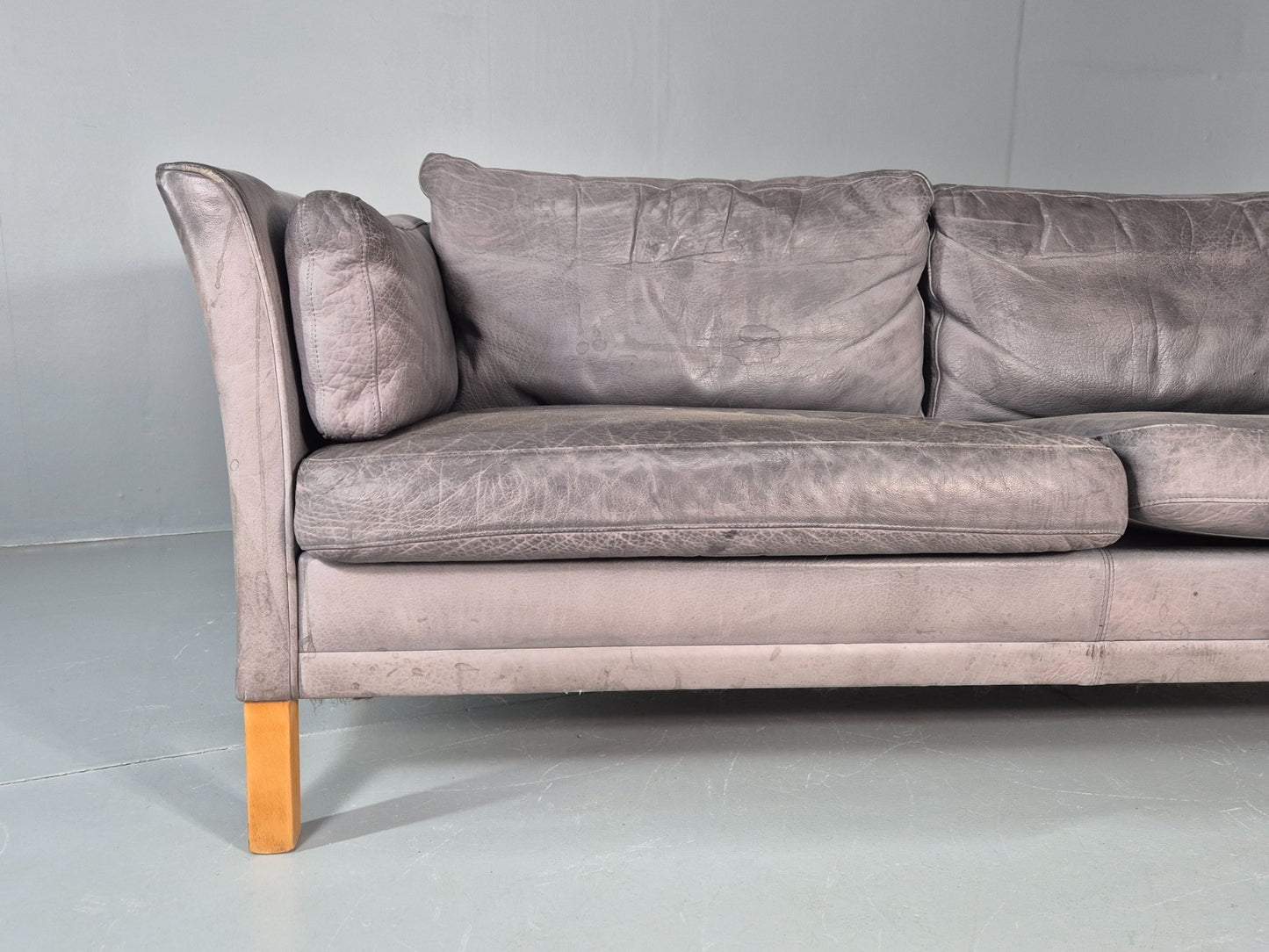 Vintage Mogens Hansen 2.5 Seat Settee Grey Leather 1980s Retro EB11644 M3SS2