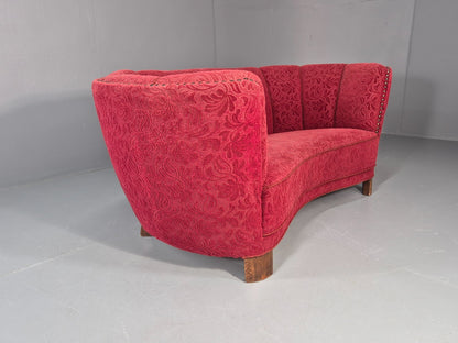 Classic Two Seater Danish Banana Sofa Art Deco 1930s Red Moquette EB10796 V2SS7