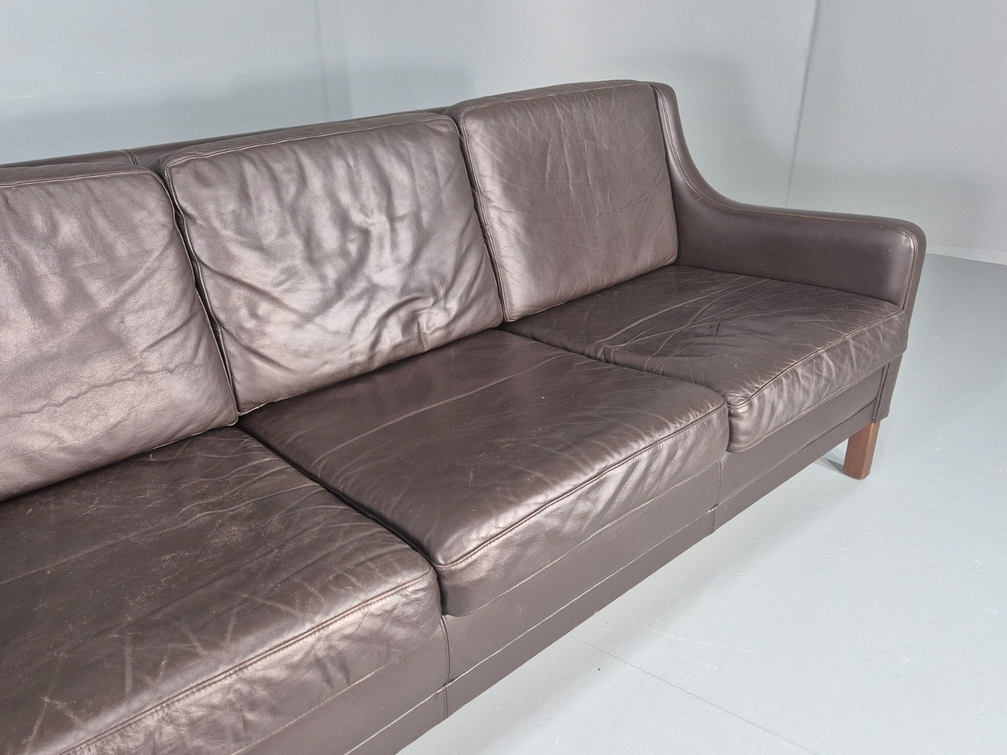 Vintage 3 Seat Sofa Brown Leather Danish Mid Century 1970s Retro  EB10537 M3SS3
