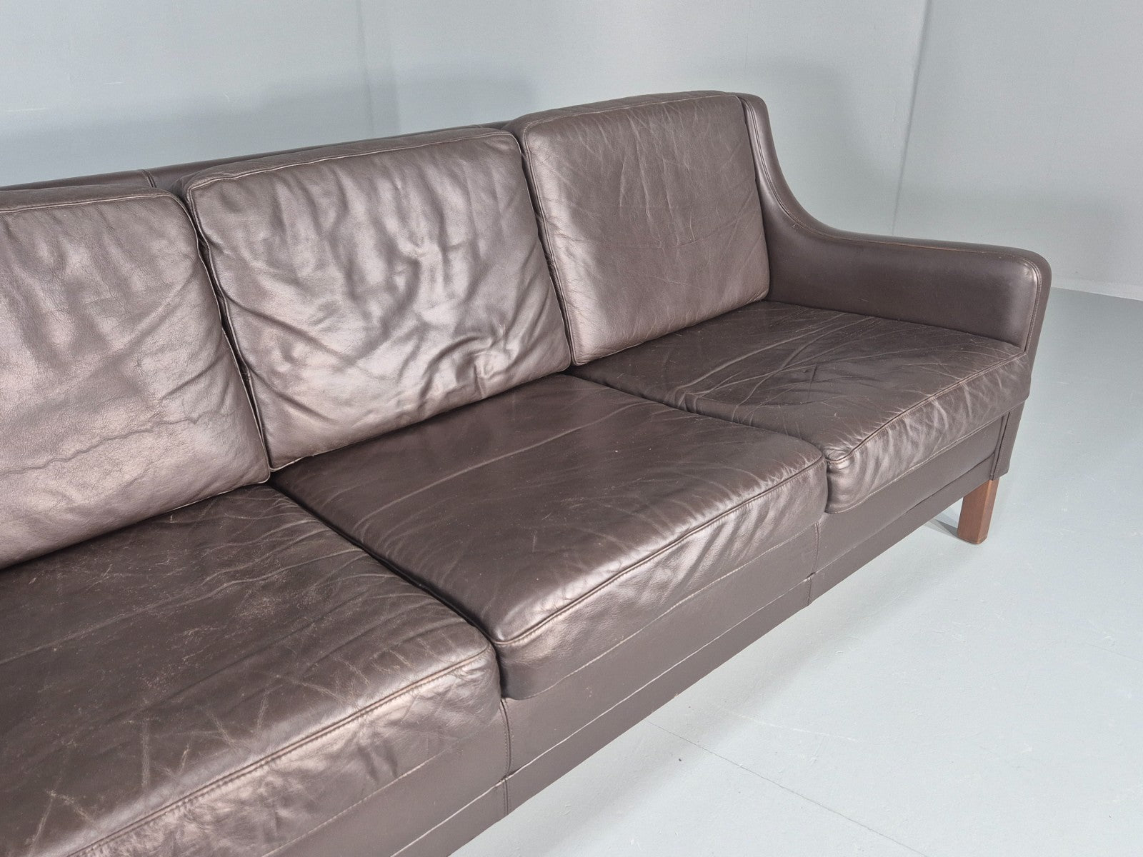 Vintage 3 Seat Sofa Brown Leather Danish Mid Century 1970s Retro  EB10537 M3SS3