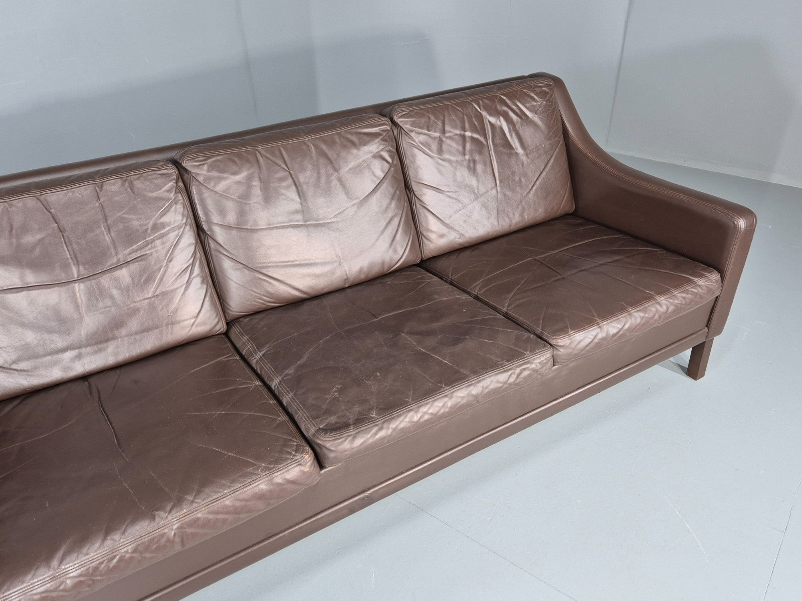 Vintage 3 Seat Leather Sofa 1970s Danish Brown Mid Century Retro EB10519 M3SS3