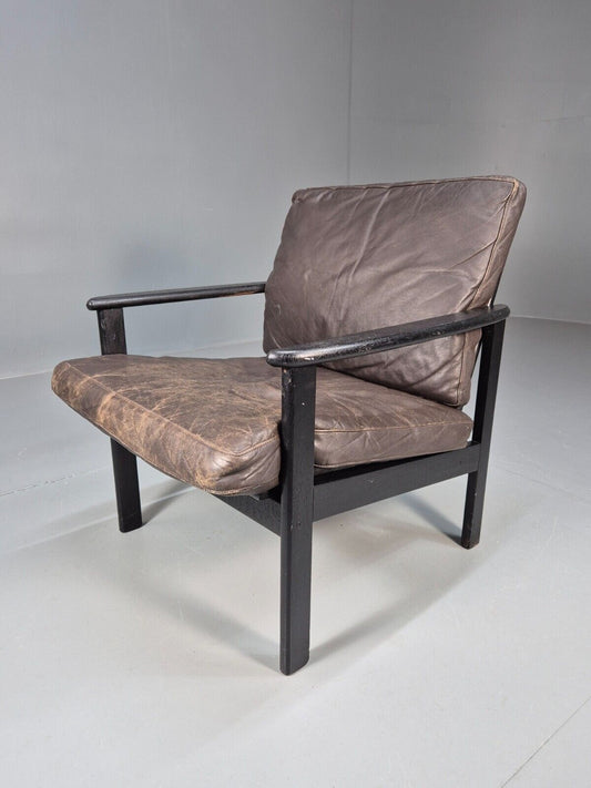 Vintage Danish Lounge Chair Brown Leather Beech Frame 1960s Retro EB8965 MNOR - UKDK FURNITURE
