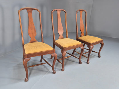 3 Walnut Queen Anne Style Dining Chairs Cabriole Pad Feet Splat Back EB9699 VDIN - UKDK FURNITURE
