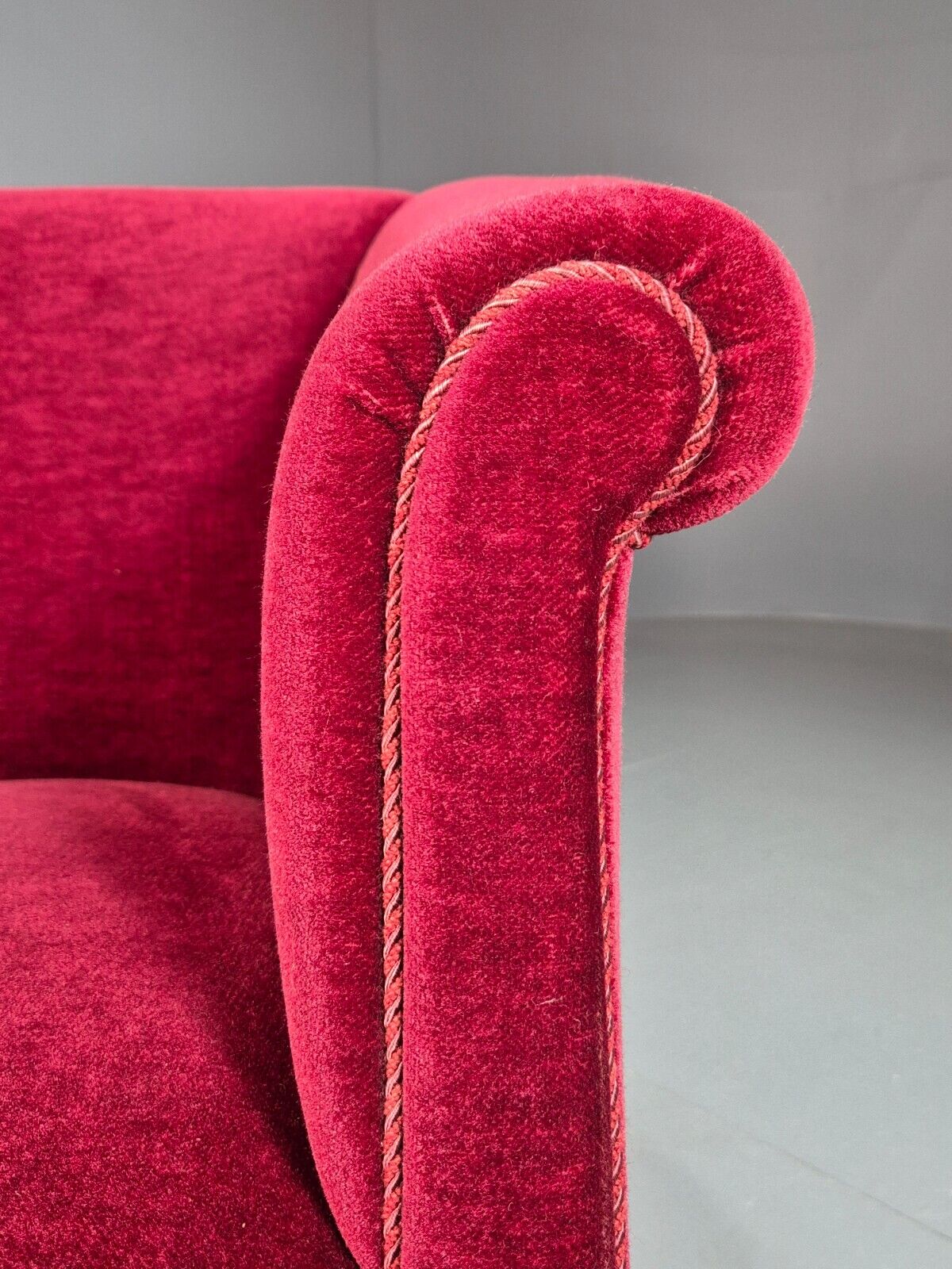 Vintage Danish Red Velour Tub Chair With Tassels Cabriole Legs EB8013 VCLO - UKDK FURNITURE