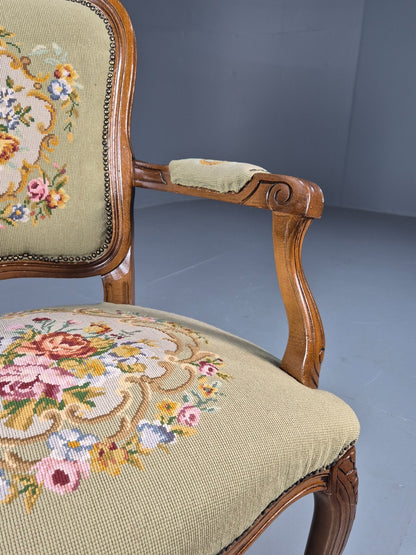 Vintage Rococo Fauteuil Floral Tapestry Carved Frame Danish 1960s EB9554 VCAR - UKDK FURNITURE