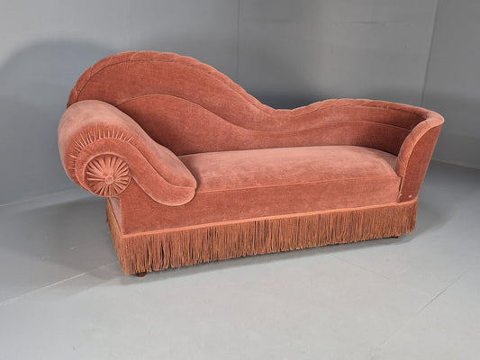 Vintage Danish Art Deco Chaise Lounge Pink Velour Tassels 1930s EB9664 VCHA - UKDK FURNITURE