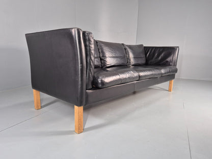 Vintage 3 Seat Sofa Danish Black Leather Mid Century Retro 1980s  EB10471 M3SS1