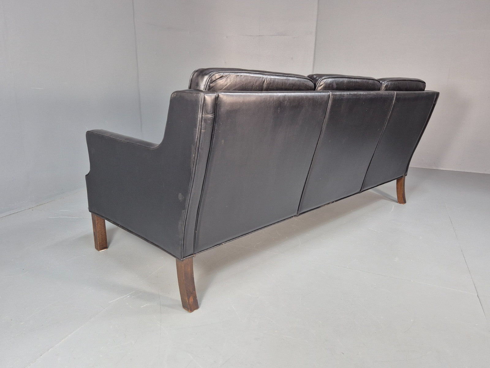 Vintage Three Seat Sofa Black Leather Danish 1960s Mid Century EB10208 M3SS19