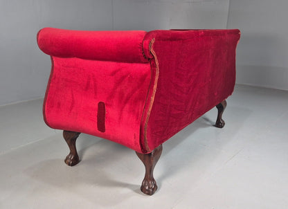 Vintage Antique Scroll End Settee Ball Claw Feet Red Velour 1900s EB7920 V2SS15