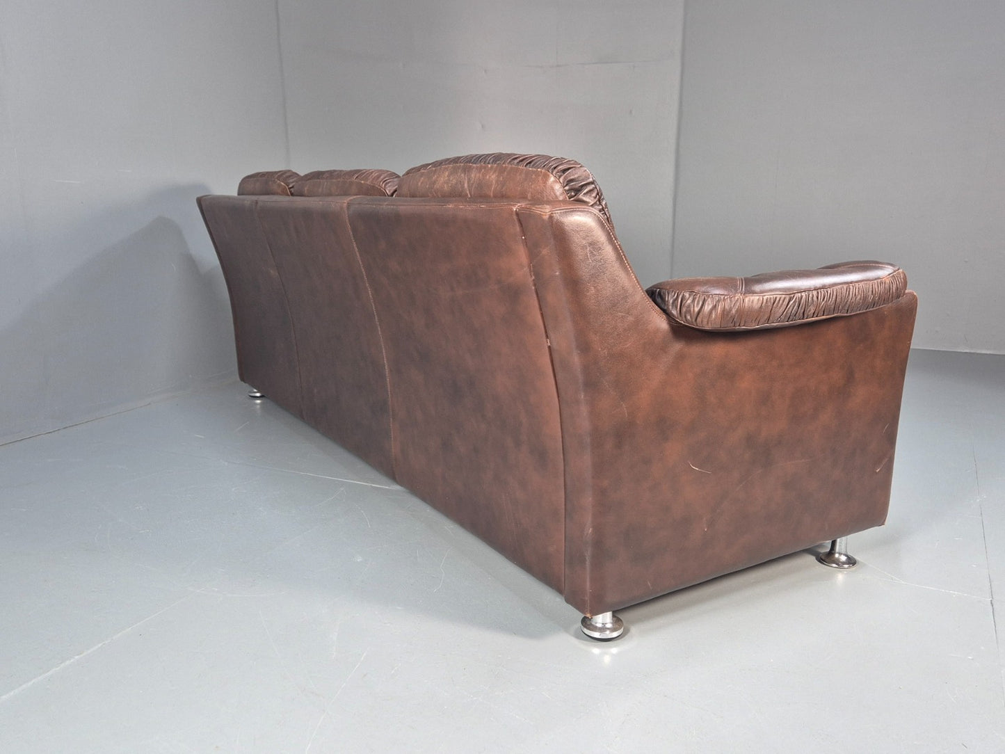 1970s Three Seat Retro Sofa Danish Brown Leather Vintage  EB10687 V3SS14