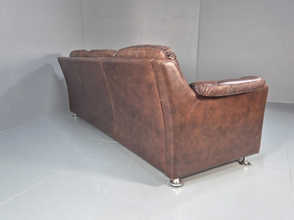 1970s Three Seat Retro Sofa Danish Brown Leather Vintage  EB10687 V3SS14