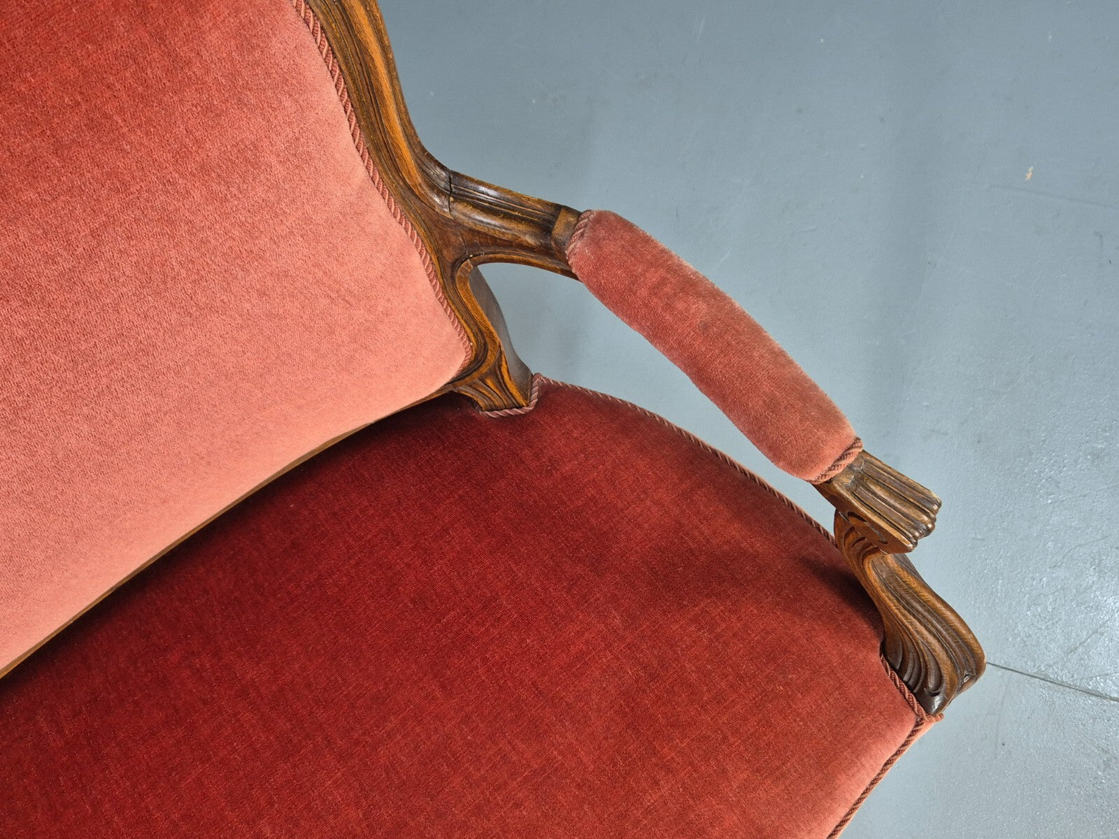 Vintage 2 Seater Sofa French Style Orange Velour Carved Beech Frame EB9566 V2SS - UKDK FURNITURE