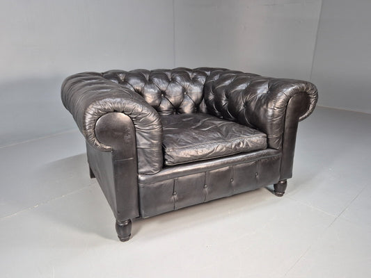 Vintage Black Leather Chesterfield Chair Oversize Classic Club Chair EB9472 VLEA - UKDK FURNITURE